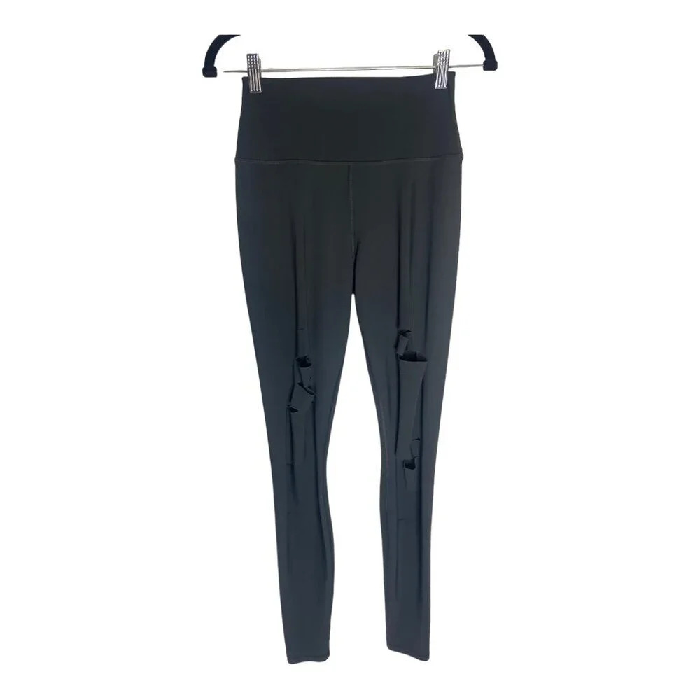 ALO Yoga High Waisted Ripped Warrior Dark Grey Anthracite Leggings-sz Small